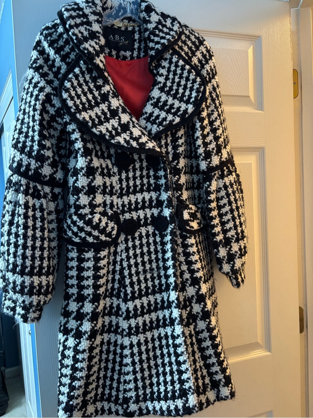 A.B.S. Black & White Houndstooth Double-Breasted Pea Coat